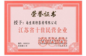 江苏省十佳民营企业荣誉证书